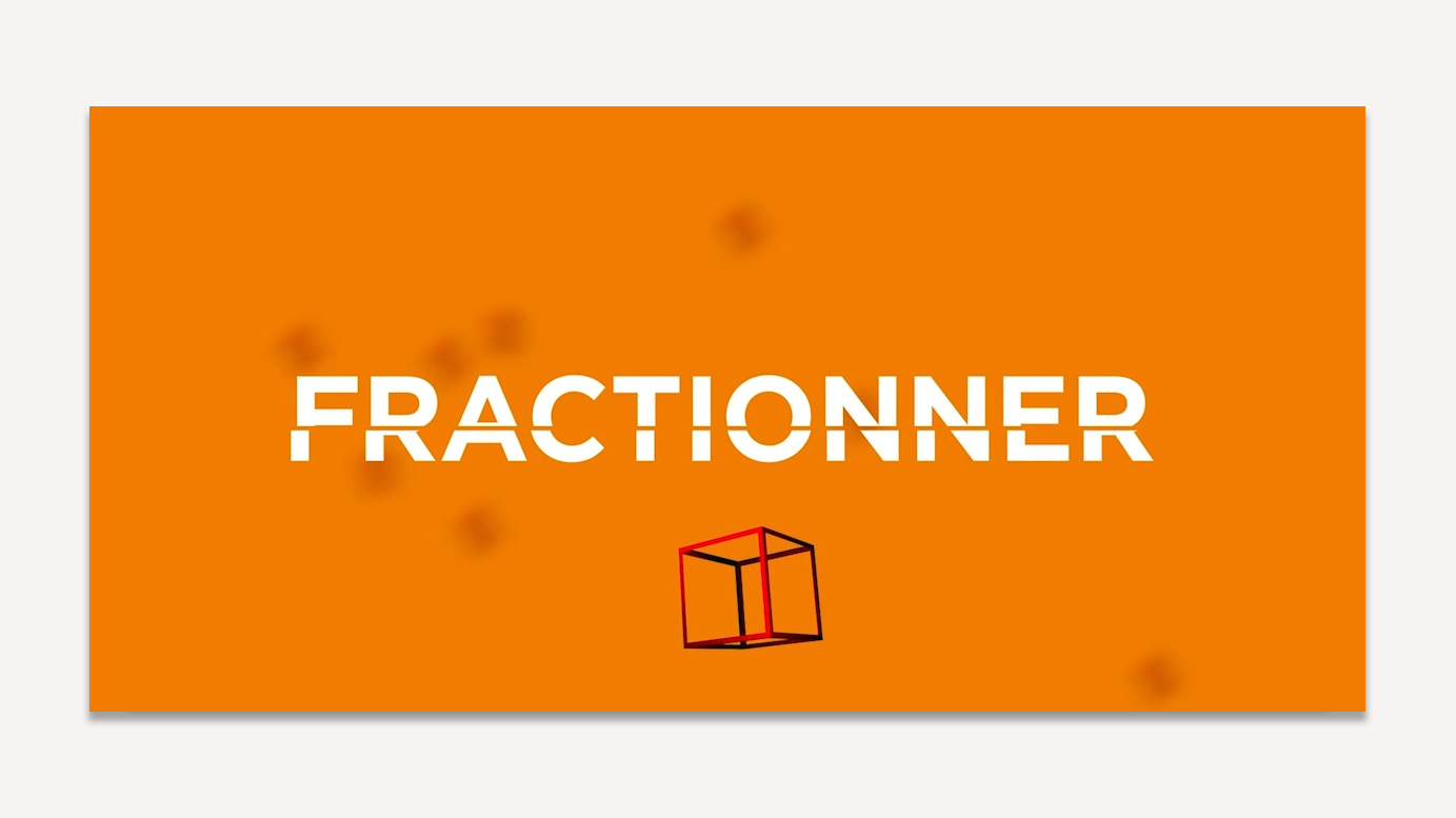 Illustration du mot « Fractionner » en lettres blanches sur fond orange, accompagné d'un pictogramme de cube en fil de fer.