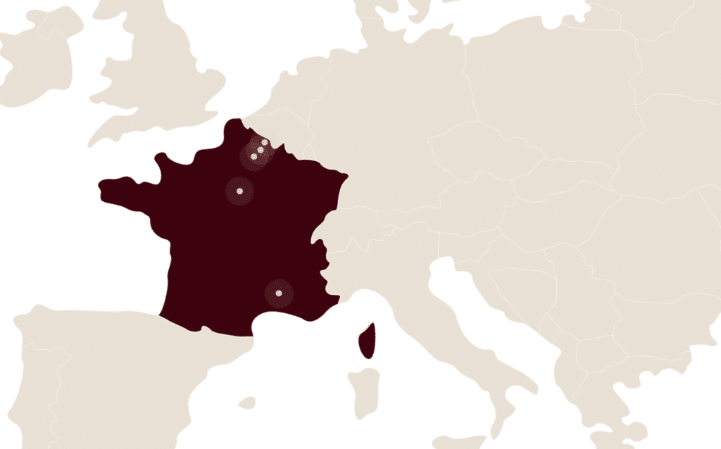 Carte de la France indiquant les différentes implantations du Groupe LFB.