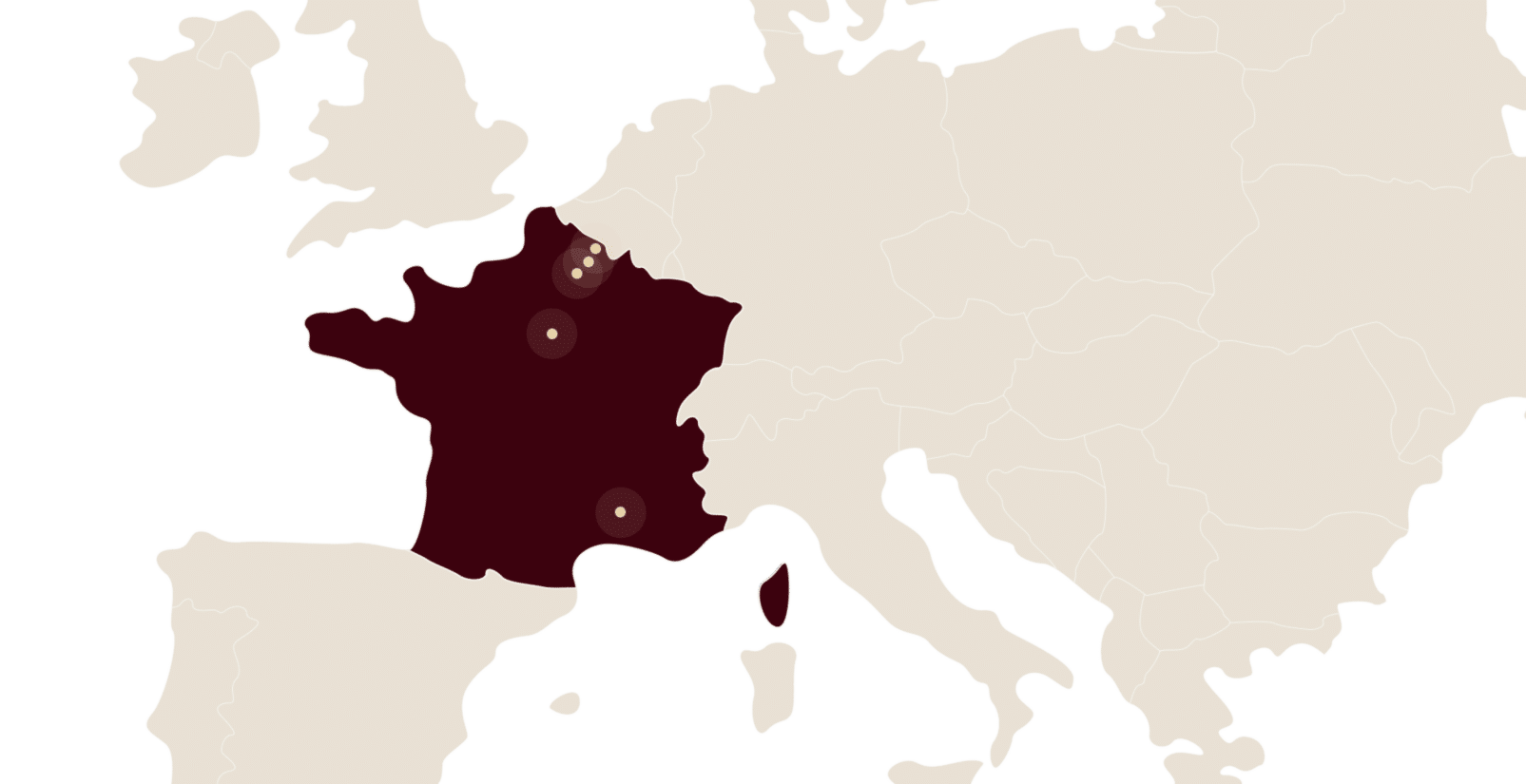 Carte de la France indiquant les différentes implantations du Groupe LFB.